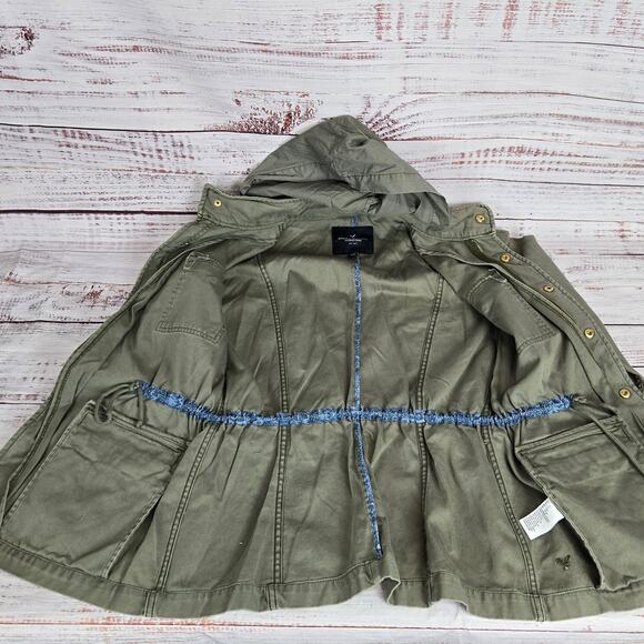 American Eagle Barn Chore Coat S Military Green Utility Snap Zip Jacket Pockets - Picture 8 of 13